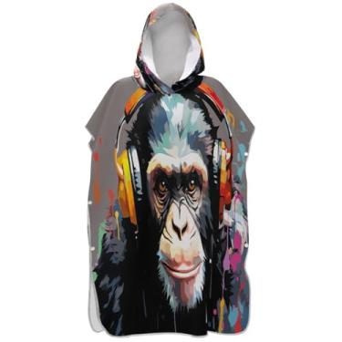 Imagem de Joisal Poncho de surfe para adultos, trocador de roupa, toalha de praia com capuz, estampa leve, engraçada, gorila, pintura masculina e feminina, poncho com capuz