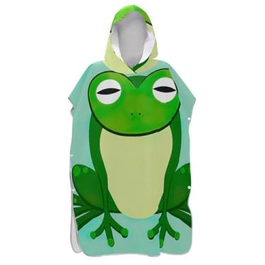 Imagem de TSENQUE Poncho de surfe trocador roupão adulto praia moletom toalha floral unissex adulto poncho com capuz sapo verde desenho animado