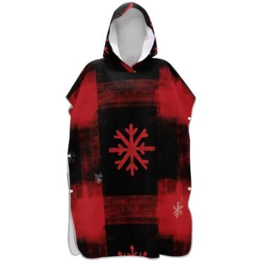 Imagem de Joisal Roupão reutilizável para adultos poncho de surfe praia banho com capuz toalhas de Natal xadrez floco de neve vermelho preto masculino poncho com capuz