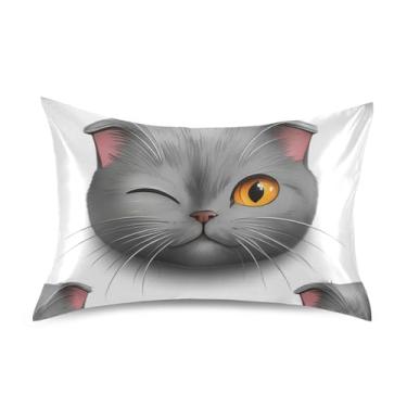 Imagem de Fronhas de travesseiro floral fofo cinza escocês dobra gato padrão king queen fronha cetim refrescante decoração de quarto estética fofa arte king size 101,6 cm x 50,8 cm