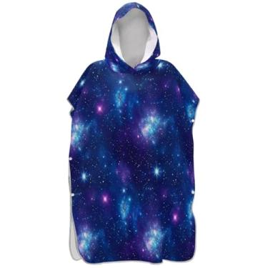 Imagem de Joisal Roupão de secagem rápida para adultos poncho de surfe praia com capuz toalha de banho espaço estrelas brilhantes roxo azul homens mulheres poncho com capuz