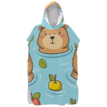 Imagem de Joisal Poncho de surfe para trocador adulto toalha de banho com capuz absorvente fofo capivara azul praia ponchos para homens