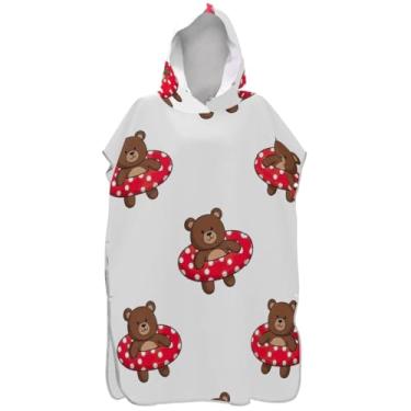 Imagem de Joisal Roupão de surfe branco com estampa de ursos marrons fofos para adultos toalha de natação com capuz bonito ponchos adultos para mulheres
