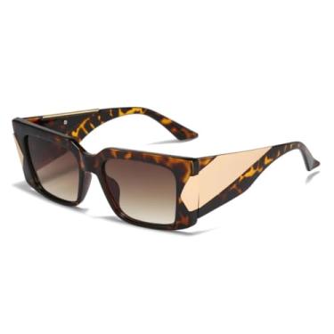 Imagem de HPIRME Óculos de sol femininos e masculinos com hastes largas em metal, para dirigir, com proteção UV400 (estampa de leopardo degradê chá).