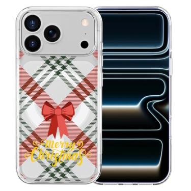 Imagem de MAYCARI Capa para iPhone 16 Pro Max, linda capa de telefone magnética listrada com laço vermelho Feliz Natal, compatível com MagSafe, capa protetora transparente à prova de choque para mulheres e