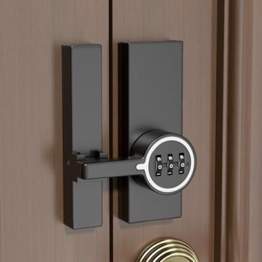 Imagem de INIRET Trava de senha mecânica para portas de celeiro, trava dobrável de combinação de 3 dígitos, entrada sem chave para proteger a privacidade - adequado para janelas, armários, banheiro e portas