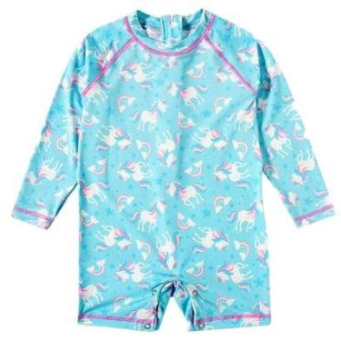 Imagem de Macaquinho Praia Infantil Proteção UV 50+ Unicórnios Azul Tip Top-Feminino