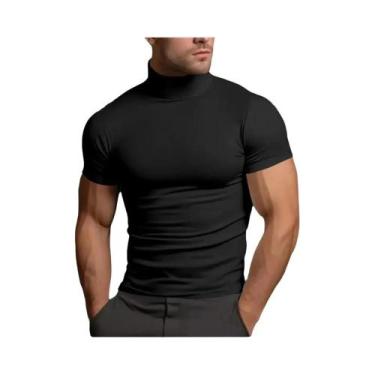 Imagem de Camiseta Masculina De Verão De Cor Sólida Com Gola Alta E Ajuste Justo