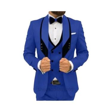 Imagem de Terno Formal Masculino Azul Royal Para Casamento Com Colete, Calça E L