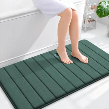 Imagem de OLANLY Tapete de banho listrado de espuma viscoelástica 111 x 61 cm, tapetes de banheiro absorventes super macios, secagem rápida, tapetes de chuveiro laváveis na máquina, tapete de banho, acessórios