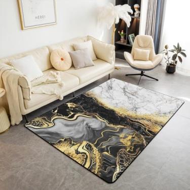 Imagem de Erosebridal Tapete de mármore cinza, 12 x 18 cm, abstrato, dourado, preto, branco, para quarto, sala de estar, moderno, tapete de mármore cinza, decoração de lantejoulas bronzeadas, tapete de piso