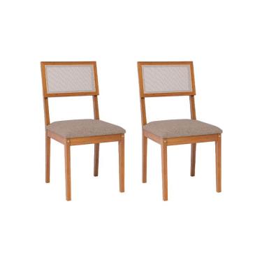 Imagem de Conjunto com 2 Cadeiras Encanto Linho Bege e Madeira