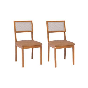 Imagem de Conjunto com 2 Cadeiras Encanto Revestimento Sintético Kaki e Madeira