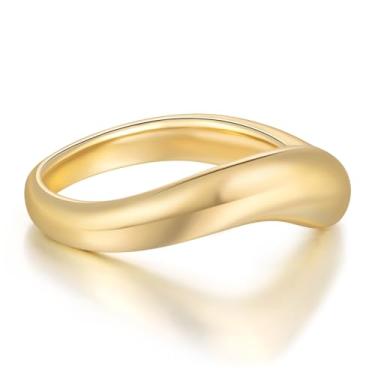 Imagem de FENIMI Anel de ouro 14K para mulheres, alianças de casamento de ouro não manchado para mulheres, anéis de ouro grosso para casamentos, minimalistas e elegantes, joias femininas curvadas, tamanhos 5 a