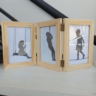 Imagem de Porta-Retrato Articulado de Madeira com Vidro – Moldura para Fotos 10x15, Porta Retrato Decorativo para Mesa, Sala e Quarto(Madeira Pinus)