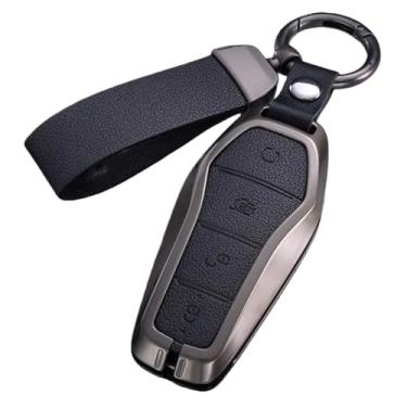 Imagem de Capa para chave de carro compatível com byd song plus/atto 3/han ev/tang dm/qin/seal/golfinho, couro, metal, controle remoto, chaveiro(C-Black)