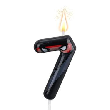 Imagem de Ninja Aniversário Número Vela, Pixel Mascarado Ninja Tema Dígito Vela Happy Birthday Bolo Topper Decorações para Crianças Aniversários Festa Suprimentos (Número 7)