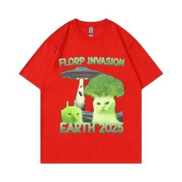 Imagem de Camiseta Unissex Y2K Florp Invasion Alien Brainrot Cat Funny Meme De M