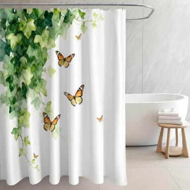 Imagem de RLHHUG Cortina de chuveiro, tecido impermeável para banheiro, cortinas decorativas para banheiro, hotel (cortina - folha verde)