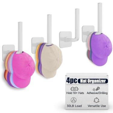 Imagem de Lydia's Deal Pacote com 4 suportes para parede - organizador de chapéus para bonés de beisebol com adesivo/perfuração, ganchos organizadores de parede multiuso para armário, porta, quarto, suporte de