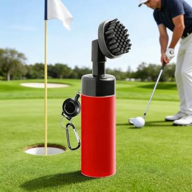 Imagem de Limpador de escova de taco de golfe com garrafa de aperto pesado de água para facilitar a limpeza com clipe retrátil, acessórios de golfe para homens e mulheres, vermelho