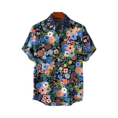 Imagem de Camisa De Linho Estampada Floral Verão 2025 Masculina E Feminina Com G