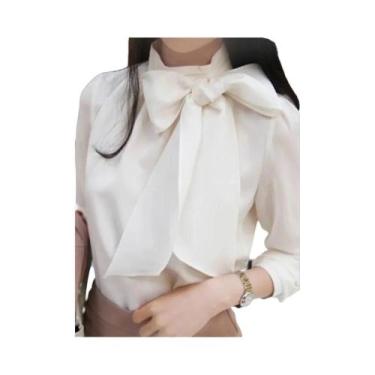 Imagem de Blusa De Chiffon Feminina De Manga Longa Com Gola De Laço Casual Prima
