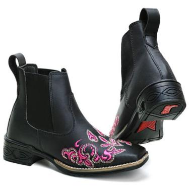 Imagem de Botina Country Texana Feminina Cano Curto - NoBrand, Preto pink, 34