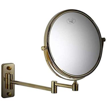 Imagem de U5GAAALPPQ9 Espelhos Vanity Base Retangular 15 Polegadas Maquiagem Ampliação 3 vezes Banheiro Dourado Pendurado na Parede Dobrável Telescópica Mesa (Cor: Dourado, Tamanho: 15 cm 3 X)