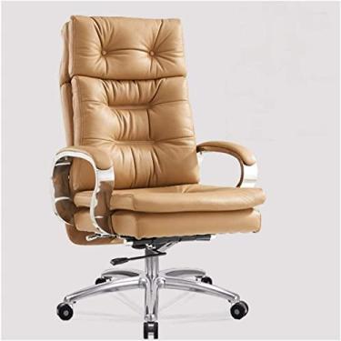 Imagem de SGeneE Cadeira de escritório em casa, cadeira de escritório executiva giratória de couro macio marrom com enchimento grosso, cadeira reclinável para computador doméstico