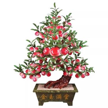 Imagem de Árvore artificial esculpida em jade pessegueiro grande jade pêssego bonsai sala de estar acessórios para casa artesanato planta empresa decoração árvore falsa