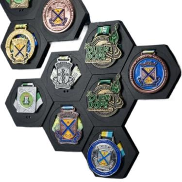 Imagem de Kit Porta Medalhas em MDF Hexagonal Colméia Porta Medalha Esportivo Corrida Ciclismo Decoração(10,Preto)