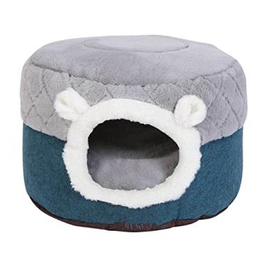 Imagem de MOAIYU Camas de desenho animado canil casa de animais de estimação cama gatos pelúcia casa almofada engrossar cama de dormir gatinho meio fechado/cama aberta