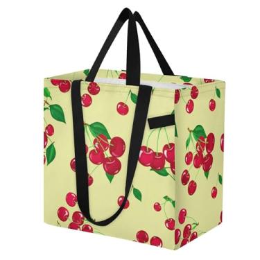 Imagem de SEHANY Sacola de compras reutilizável de cereja fofa com alças reforçadas, bolsa de compras de lona dobrável à prova d'água de grande capacidade para viagem, cozinha, praia