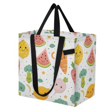 Imagem de SEHANY Sacolas de compras reutilizáveis de vegetais em aquarela com alças reforçadas, bolsa de compras de lona dobrável à prova d'água de grande capacidade para viagem, cozinha, praia