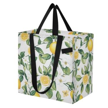 Imagem de SEHANY Sacolas de compras reutilizáveis de verão limão com alças reforçadas, bolsa de compras de lona dobrável à prova d'água de grande capacidade para viagem, cozinha, praia