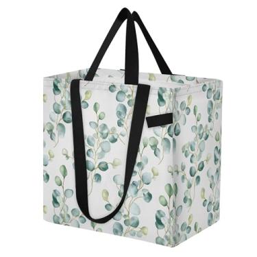 Imagem de SEHANY Sacolas de compras reutilizáveis de folhas verdes com alças reforçadas, bolsa de compras de lona dobrável à prova d'água de grande capacidade para viagem, cozinha, praia