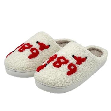 Imagem de Pantufas numeradas para uso interno e masculino, de algodão macio, quente, para quarto, casa, com espuma de memória, aconchegante, outono, inverno, casa, ambientes internos e externos, Vermelho, 7.5
