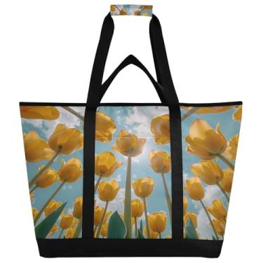 Imagem de STAYTOP Grande bolsa térmica térmica, lindas tulipas dobráveis para cozinha, sacolas de mercearia reutilizáveis, à prova de vazamento, lancheira portátil para compras, comida, viagem, praia