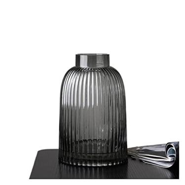 Imagem de Vaso de vidro nórdico moderno vintage para sala de estar, móveis de flores, decoração de escritório em casa, adereços de tiro, vasos geométricos grossos, peças centrais pretas (pequeno)