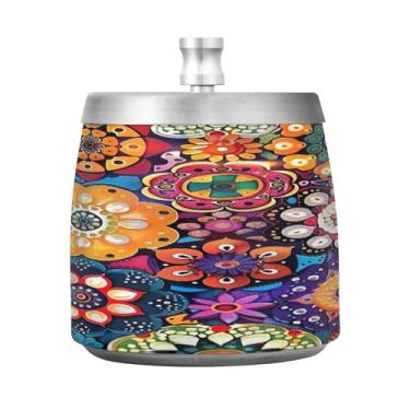Imagem de STAYTOP Lindo cinzeiro mandala com tampa, aço inoxidável à prova de vento, sem fumaça, cinzeiro de cigarro grande para decoração de escritório em casa