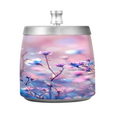 Imagem de STAYTOP Lindo cinzeiro de flores herbáceas com tampa, aço inoxidável à prova de vento, sem fumaça, cinzeiro de cigarro grande para decoração de escritório em casa