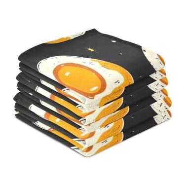 Imagem de Wassud Toalhas de cozinha padrão de ovos fritos toalhas de prato de cozinha pacote com 6 panos de prato macios com laço para pendurar toalha de mão super absorvente de secagem rápida toalhas de chá de