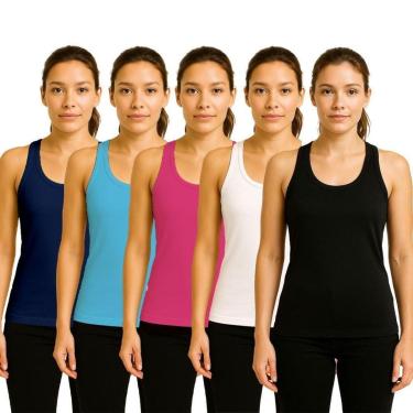 Imagem de Kit 5 Camisetas Regata Feminina Lisa Dry Academia Fit-Feminino