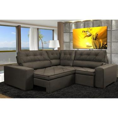 Imagem de Sofa De Canto Retrátil E Reclinável Com Molas Cama Inbox Austin 2,50m X 2,50m Suede Velusoft Café