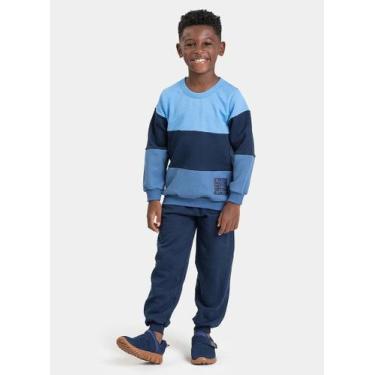 Imagem de Conjunto Inverno Menino Azul Blusão com Recortes e Calça em Moletom St