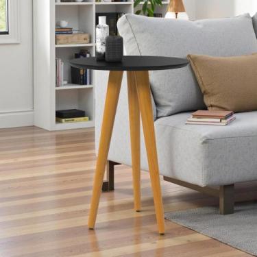 Imagem de Mesa Lateral Redonda Pés Palito Madeira Preto - Drop de Casa