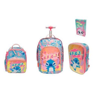Imagem de Kit Mochila Grande Holográfica Rodinha Lilo E Stitch Puket