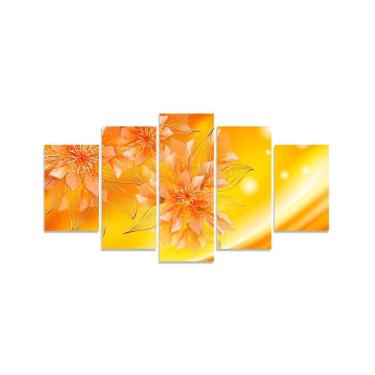 Imagem de Quadro Decorativo Flor Efeito Dourado Para Sala 5 Peças