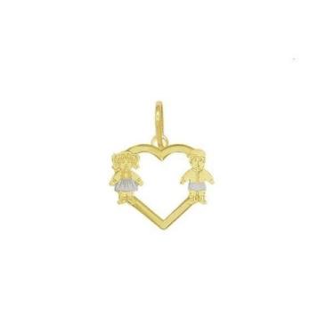 Imagem de Pingente Coração Com Menino E Menina - Brilhante Folheados